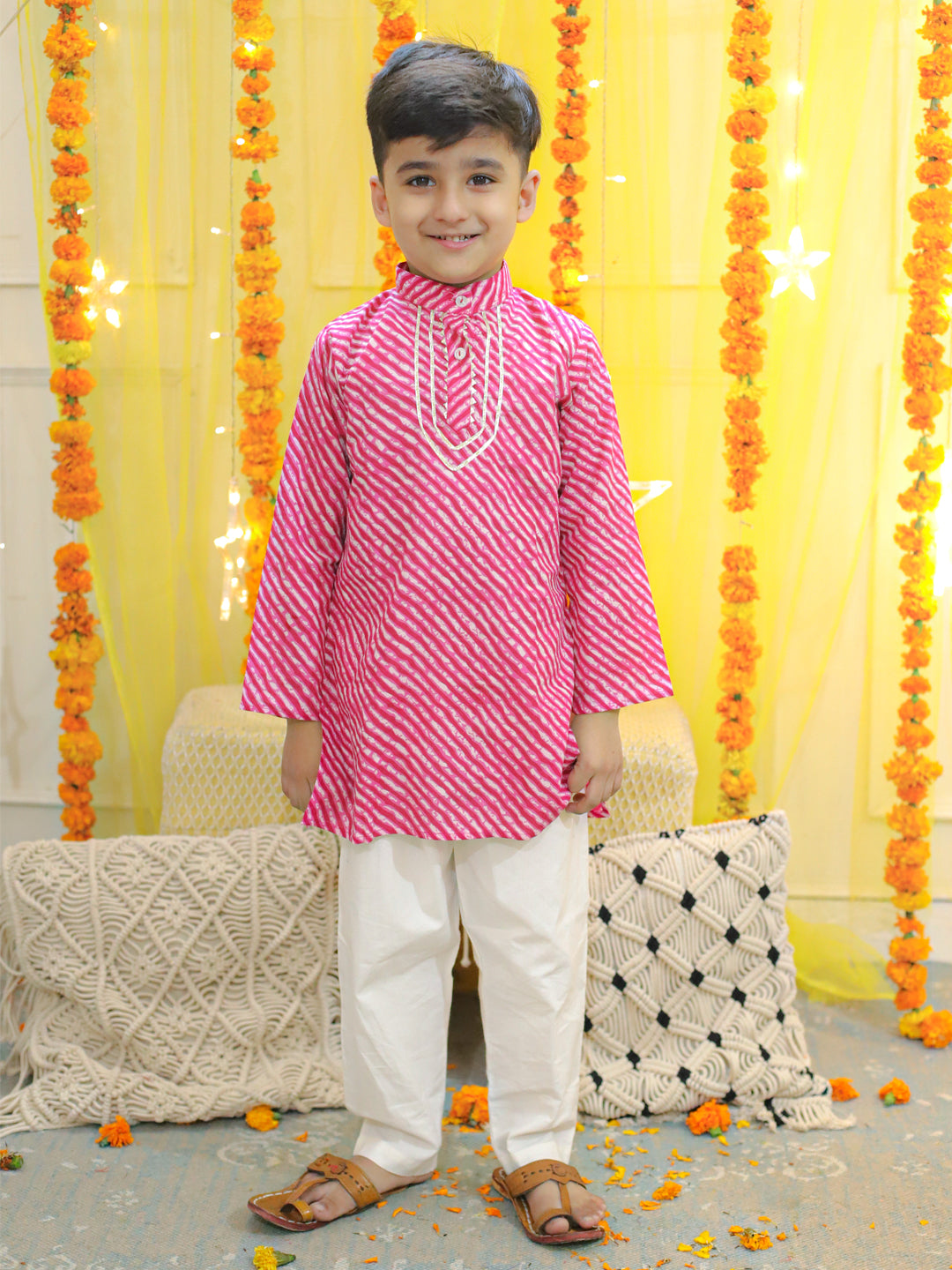 BownBee Pure Cotton Kurta Pajama & Bandana Set Combo