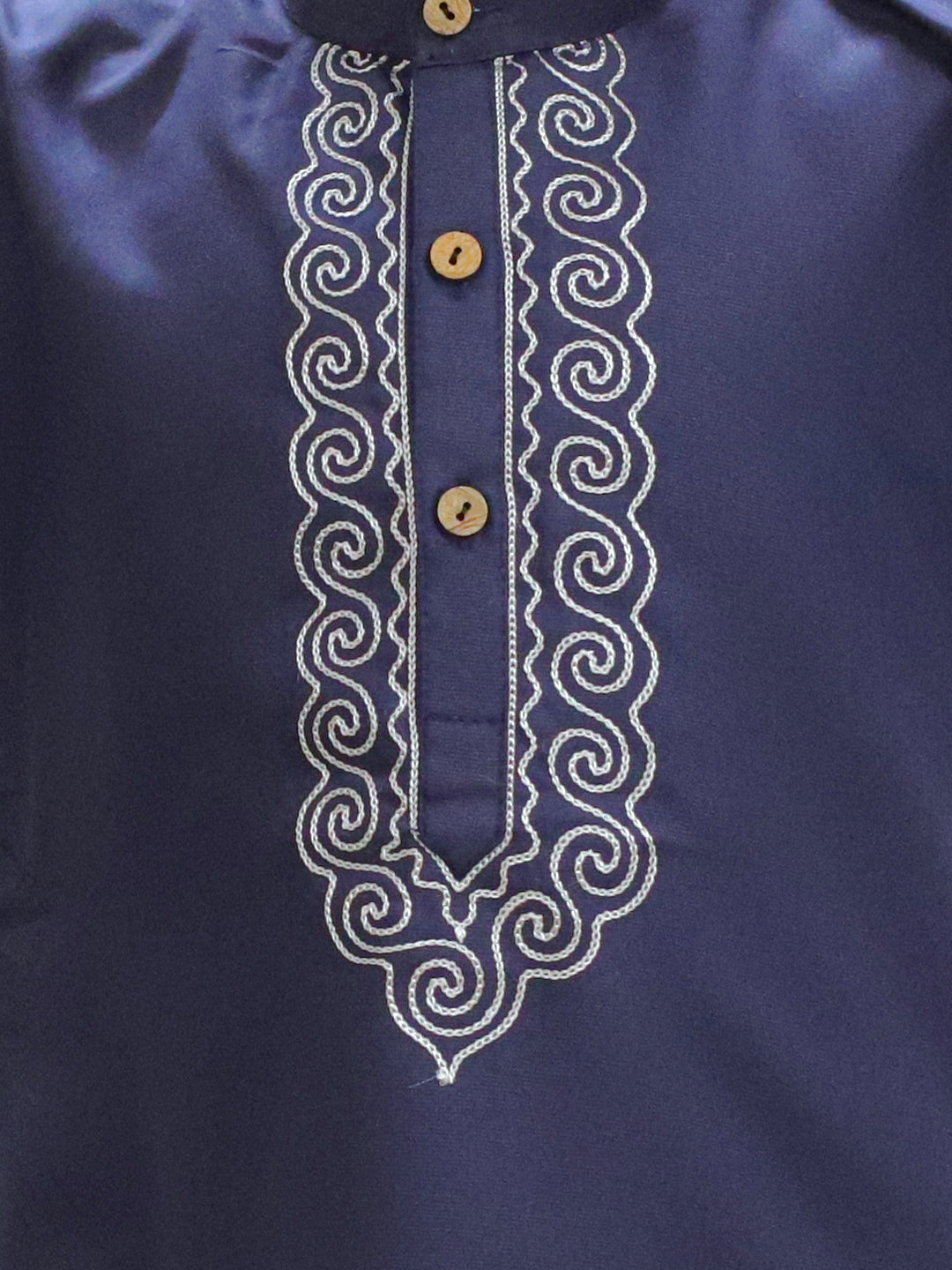 BownBee Boys Ethnic Wear Embroidery Cotton Full Sleeve Kurta Pajama - Blue