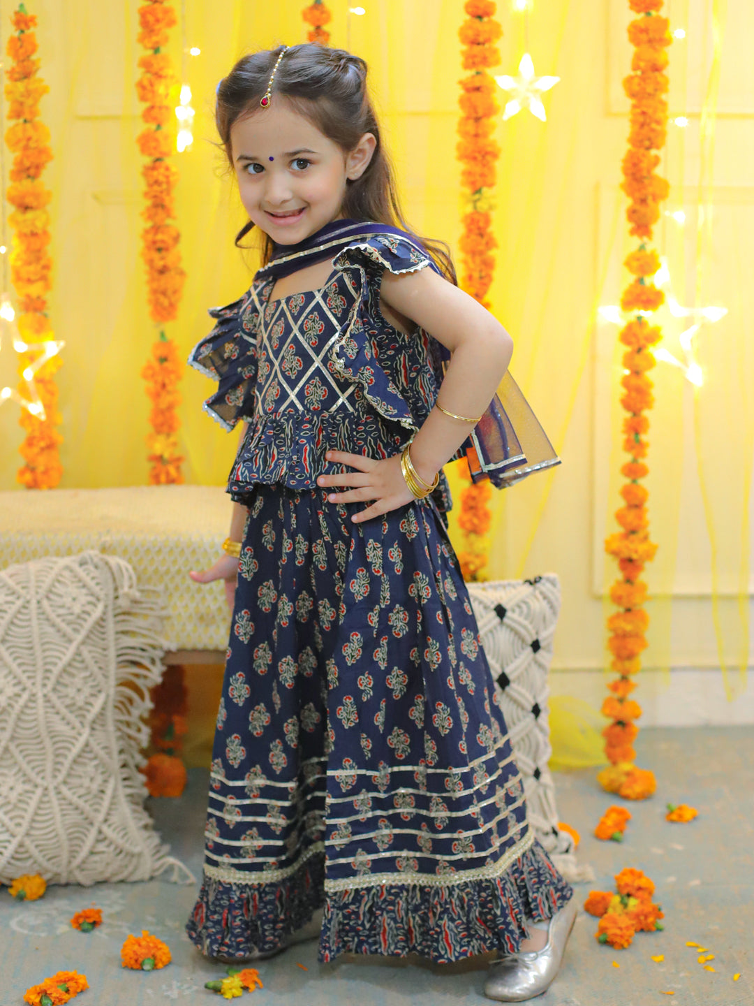 BownBee Sibling Sets Pure Cotton Printed Kurta Pajama with Jacket for Boys and Lehenga Choli with Dupatta for Girls