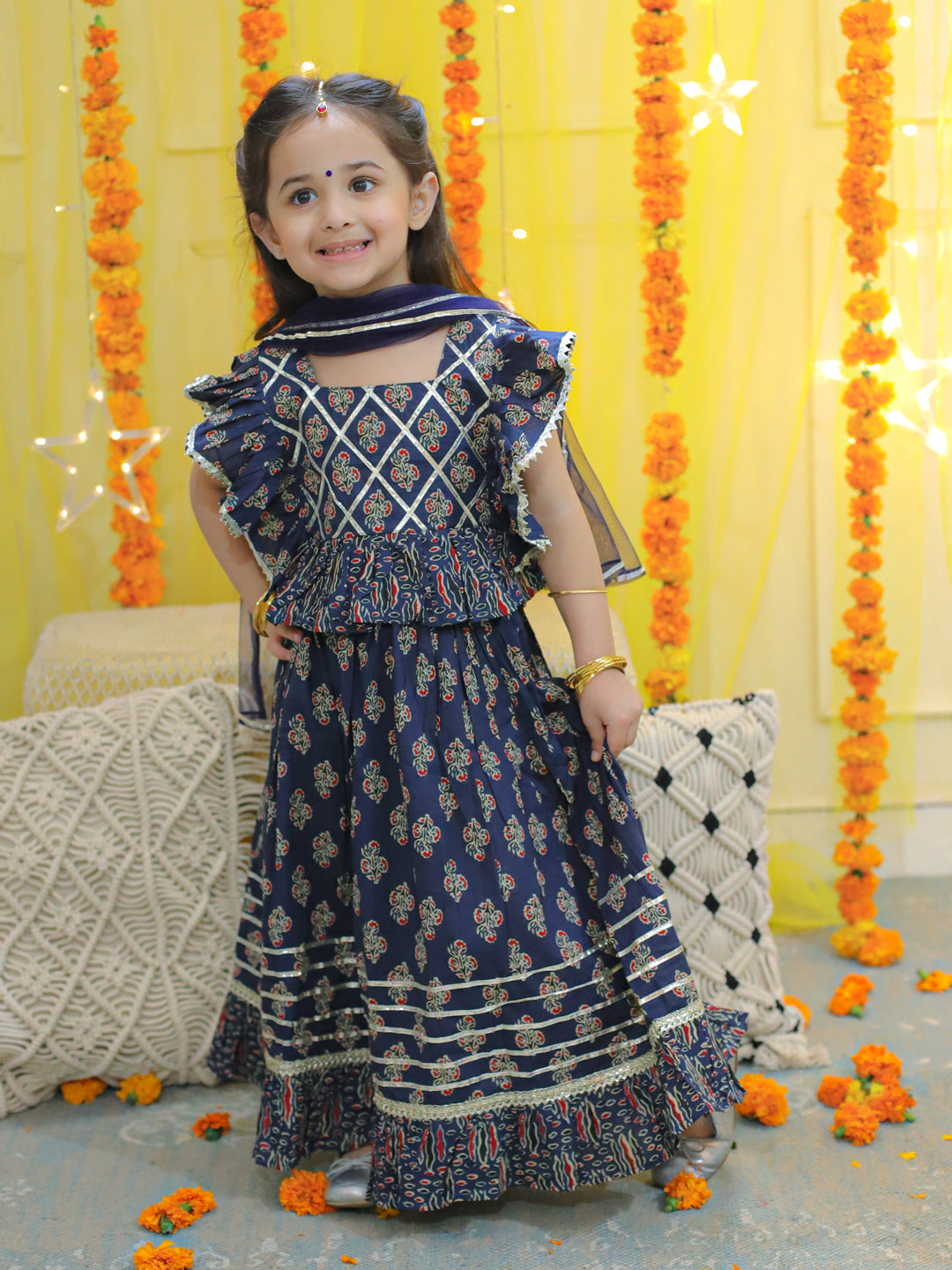 BownBee Sibling Sets Pure Cotton Printed Kurta Pajama with Jacket for Boys and Lehenga Choli with Dupatta for Girls