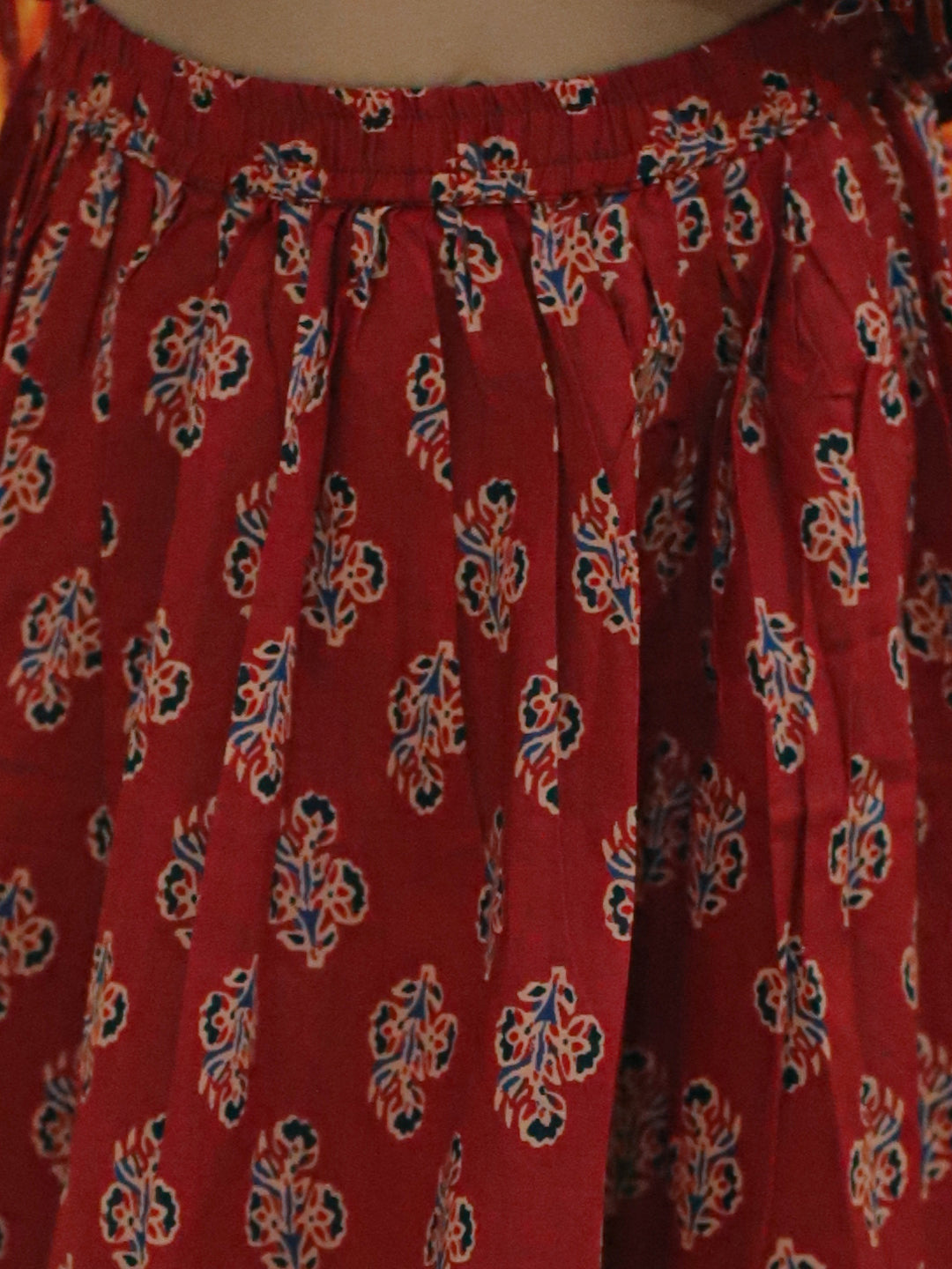 BownBee Sibling Sets Pure Cotton Printed Kurta Pajama with Jacket for Boys and Lehenga Choli with Dupatta for Girls -Red