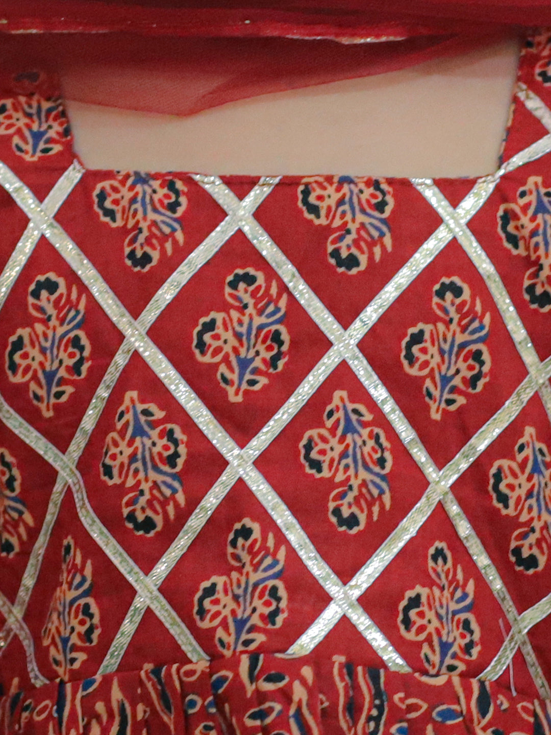 BownBee Sibling Sets Pure Cotton Printed Kurta Pajama with Jacket for Boys and Lehenga Choli with Dupatta for Girls -Red