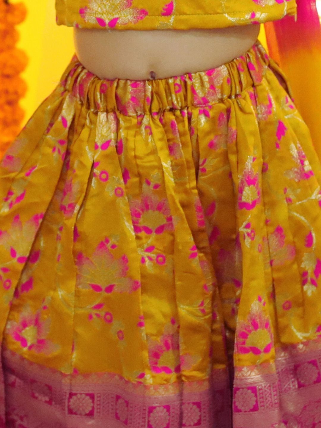 BownBee  Girls Ethic Traditional Indian Festive  Jacquard Choli Lehenga Choli with Dupatta- Yellow