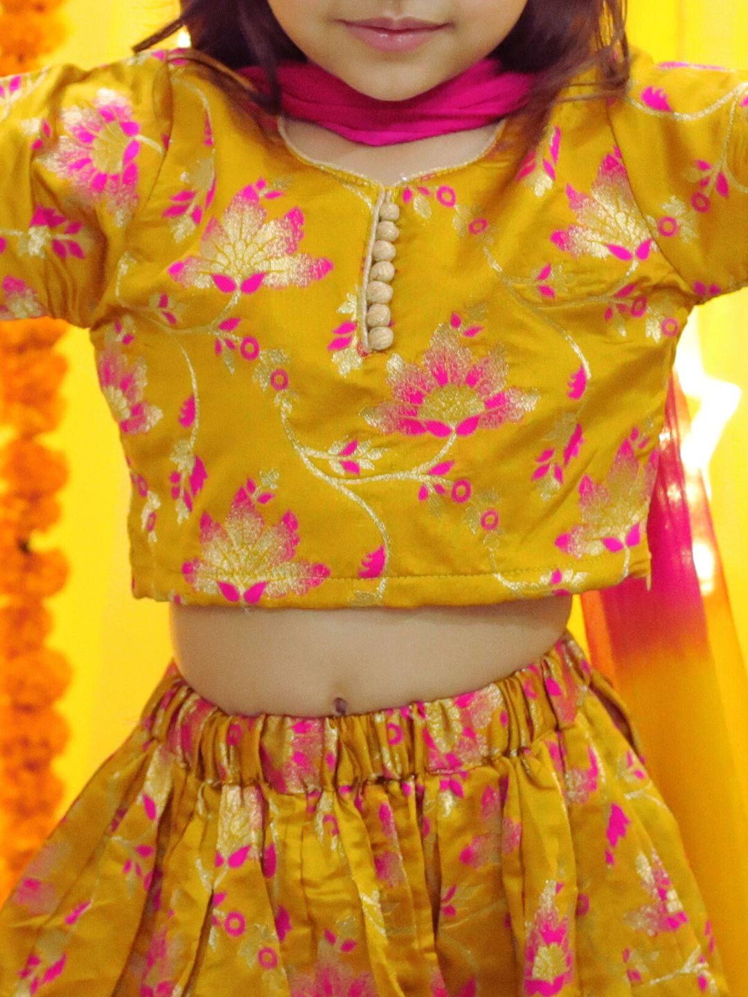 BownBee  Girls Ethic Traditional Indian Festive  Jacquard Choli Lehenga Choli with Dupatta- Yellow