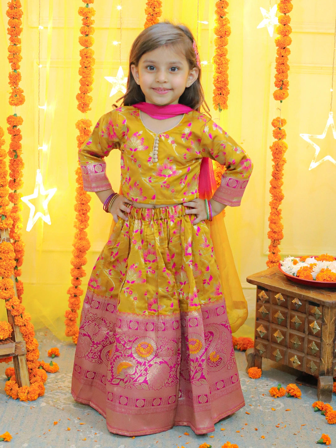 BownBee  Girls Ethic Traditional Indian Festive  Jacquard Choli Lehenga Choli with Dupatta