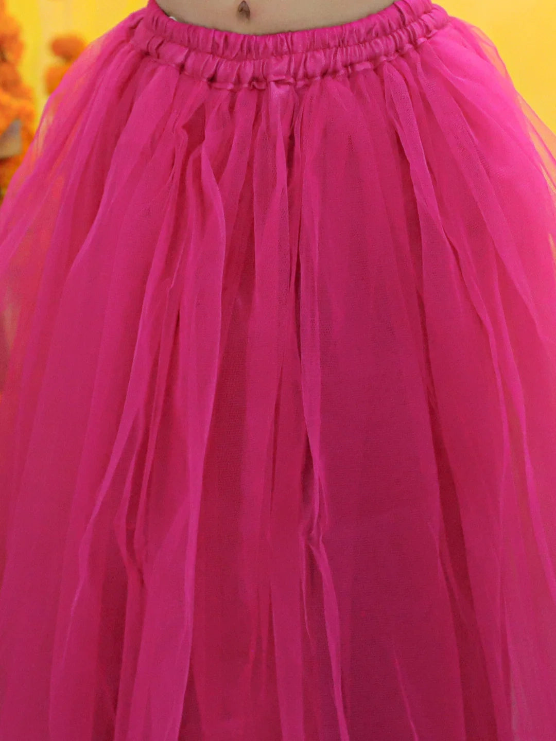 BownBee Girls Ethic Traditional  Indian Festive  Jacquard Choli with Net Lehenga with Dupatta-Pink