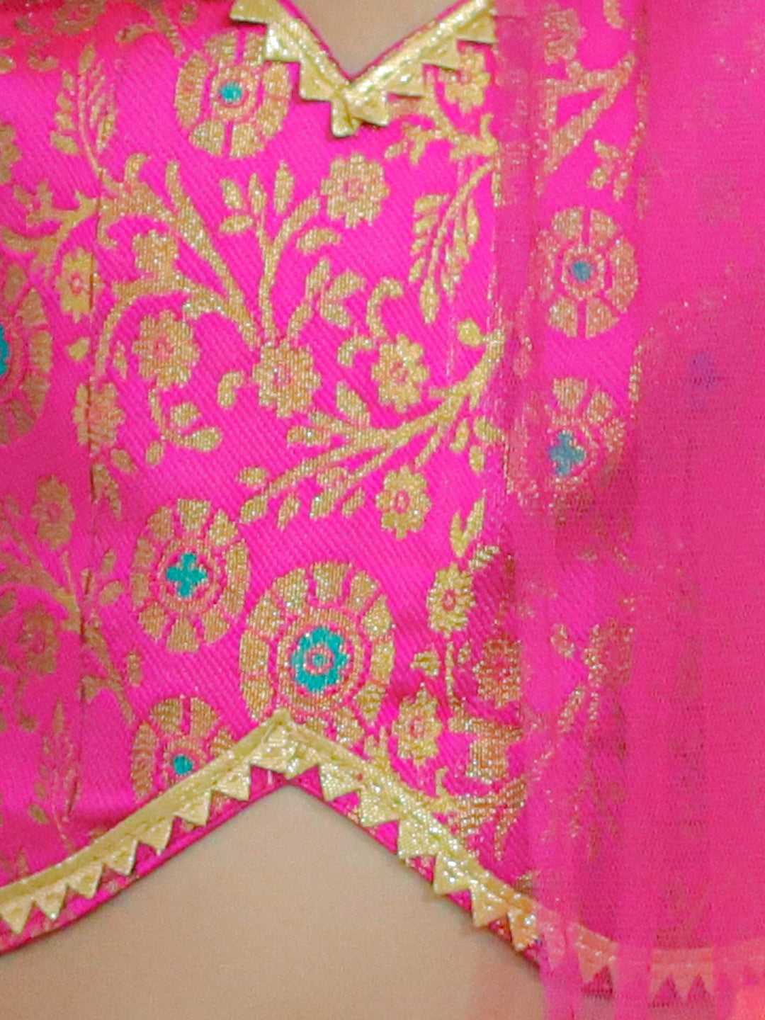 BownBee Girls Ethic Traditional  Indian Festive  Jacquard Choli with Net Lehenga with Dupatta-Pink
