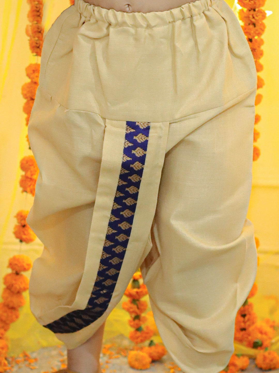 BownBee Boys Ethnic Festive Wear Jacquard Full Sleeve Sherwani with Dhoti - Blue