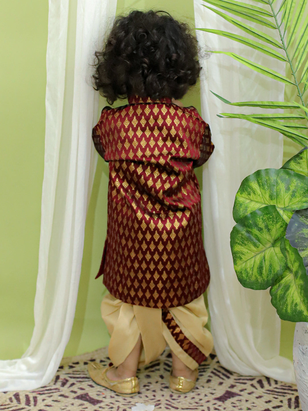 BownBee Jacquard Full Sleeve Sherwani with Dhoti for Boys
