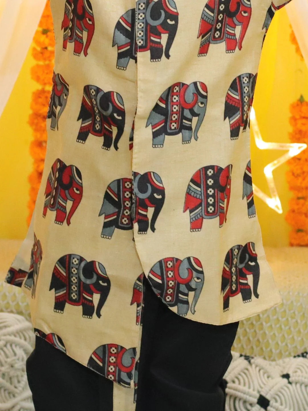 BownBee  Boys Ethnic Animal Hathi Print Full Sleeve Sherwani