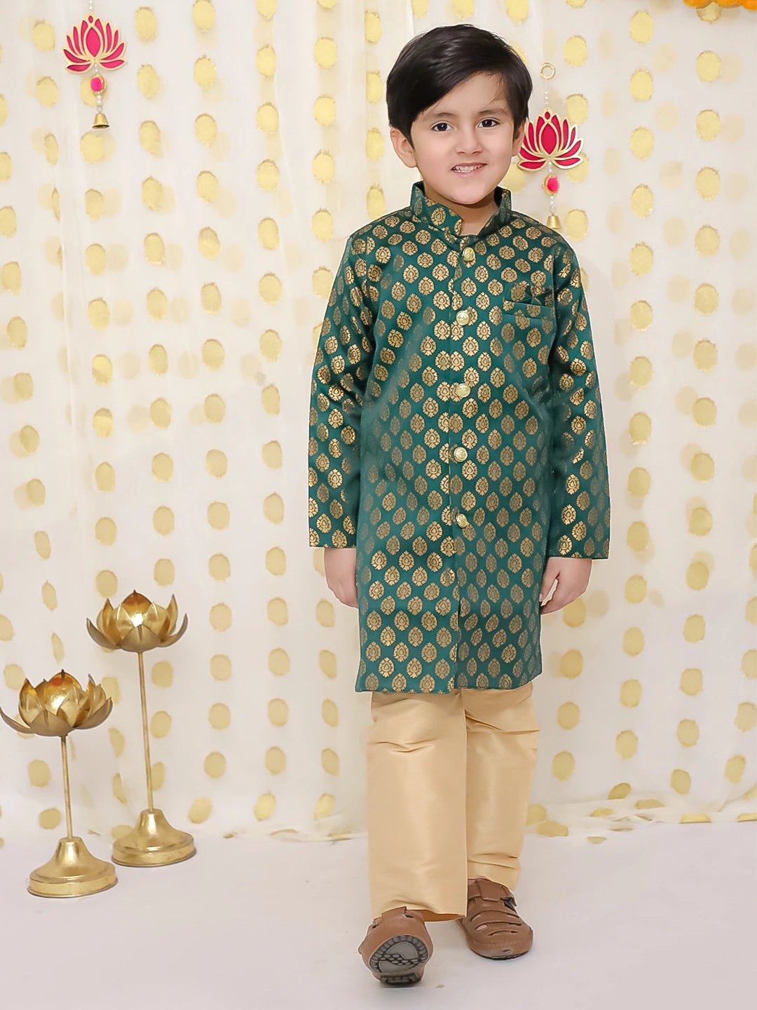 BownBee Front Open Jacquard Sherwani with Pajama Set for Boys