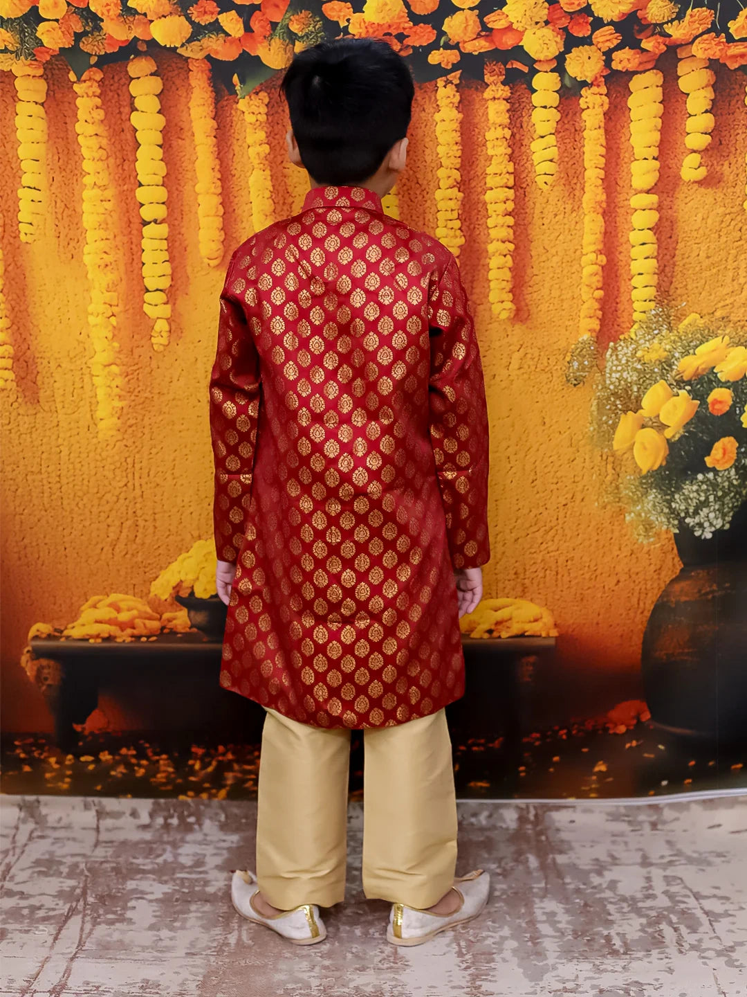 BownBee Front Open Jacquard Sherwani with Pajama Set for Boys