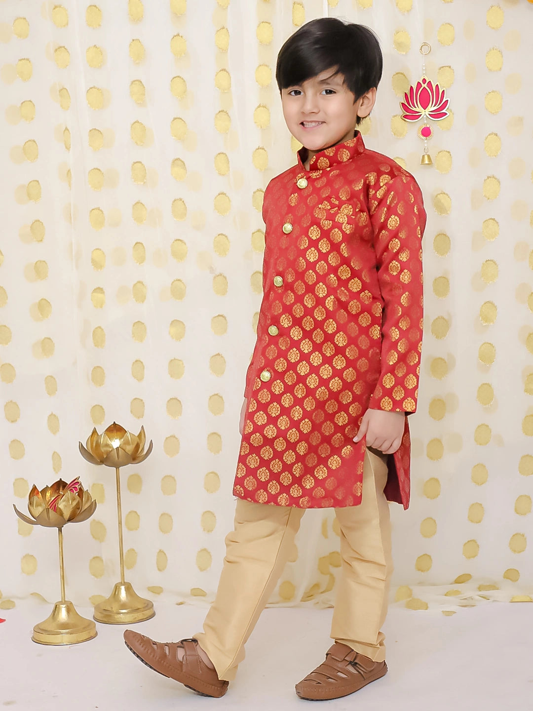 BownBee Front Open Jacquard Sherwani with Pajama Set for Boys