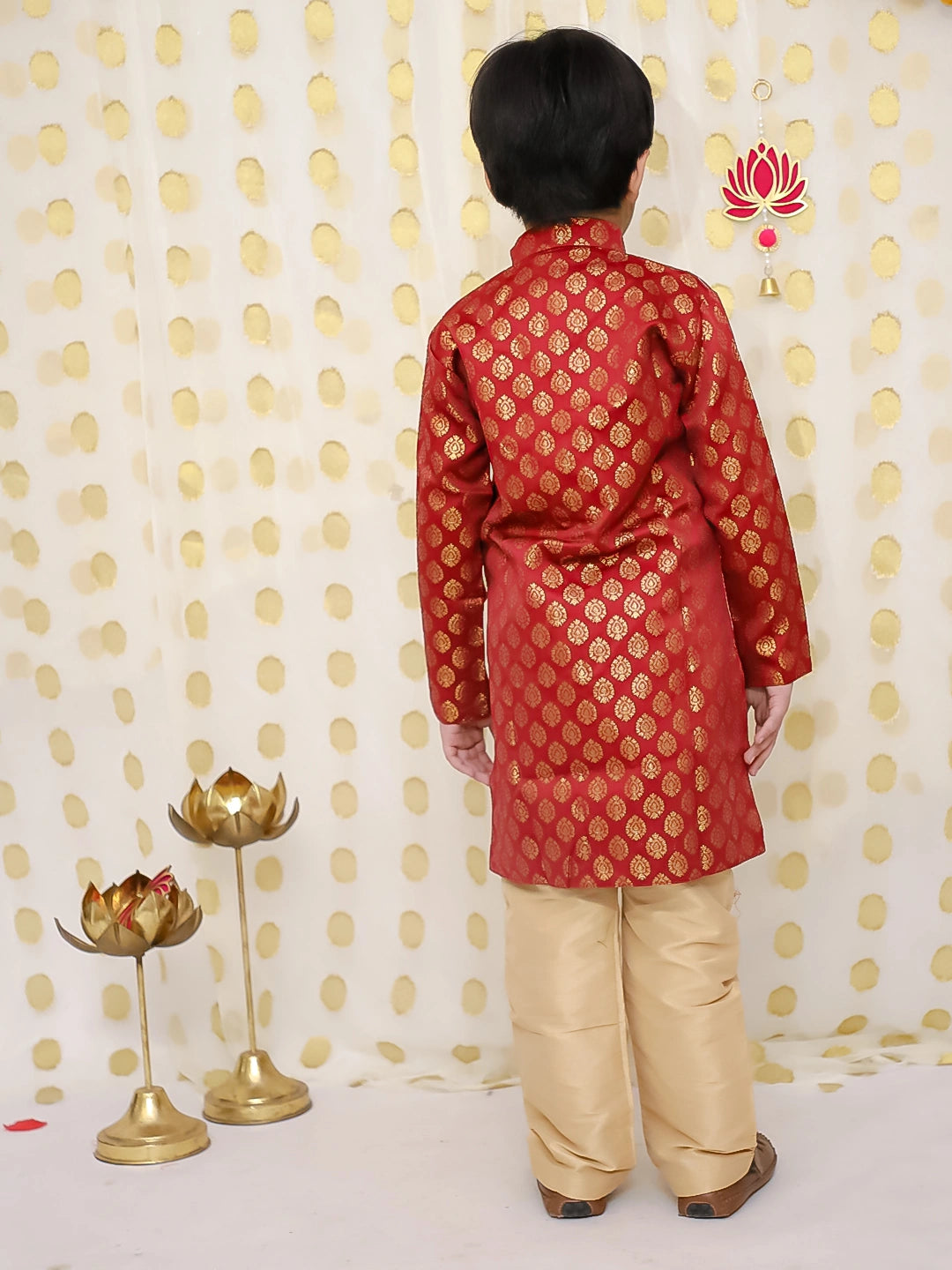BownBee Front Open Jacquard Sherwani with Pajama Set for Boys