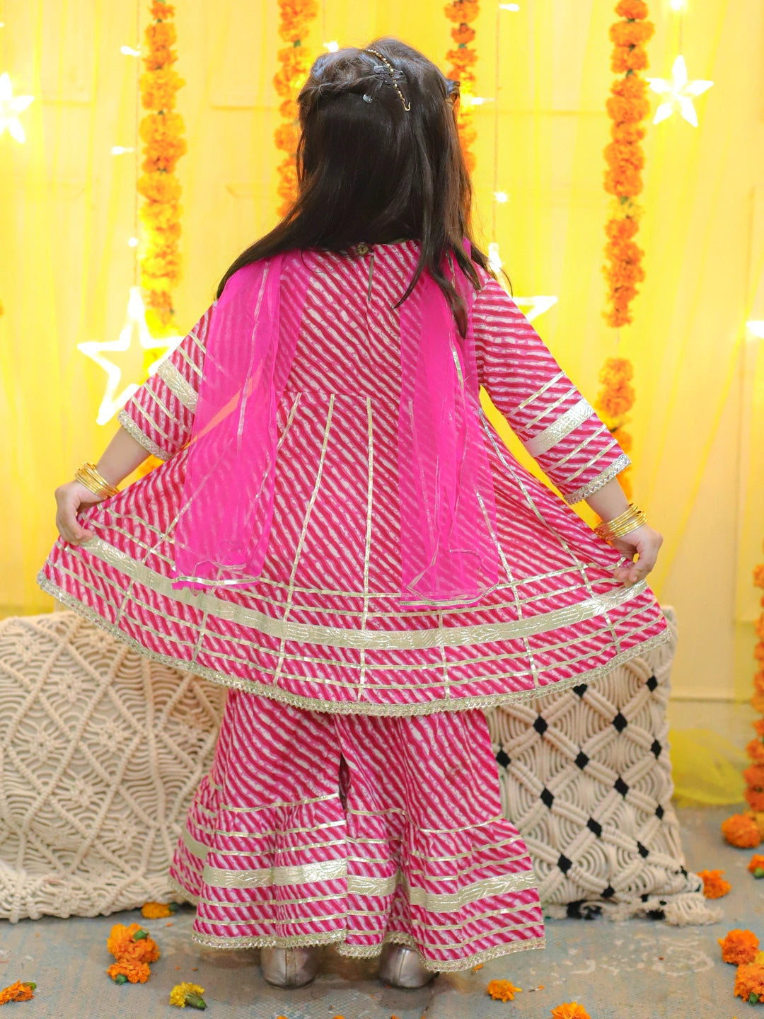 BownBee Pure Cotton Printed Kurta Sharara with Dupatta for Girls