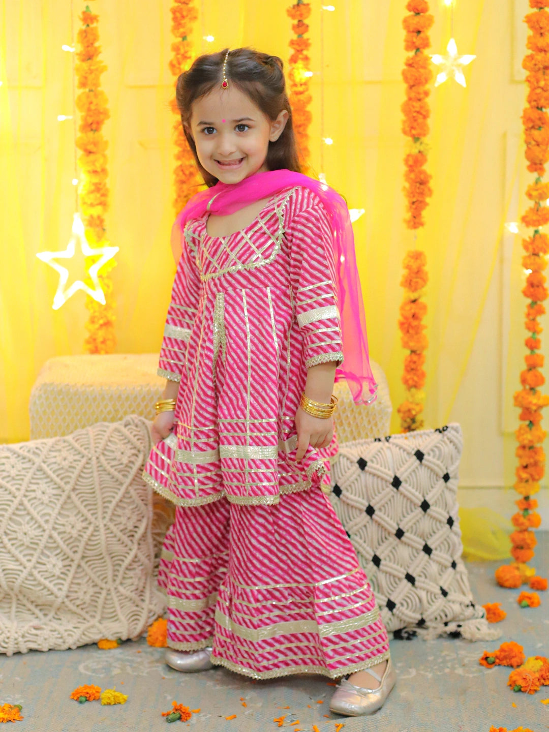 BownBee Pure Cotton Printed Kurta Sharara with Dupatta for Girls
