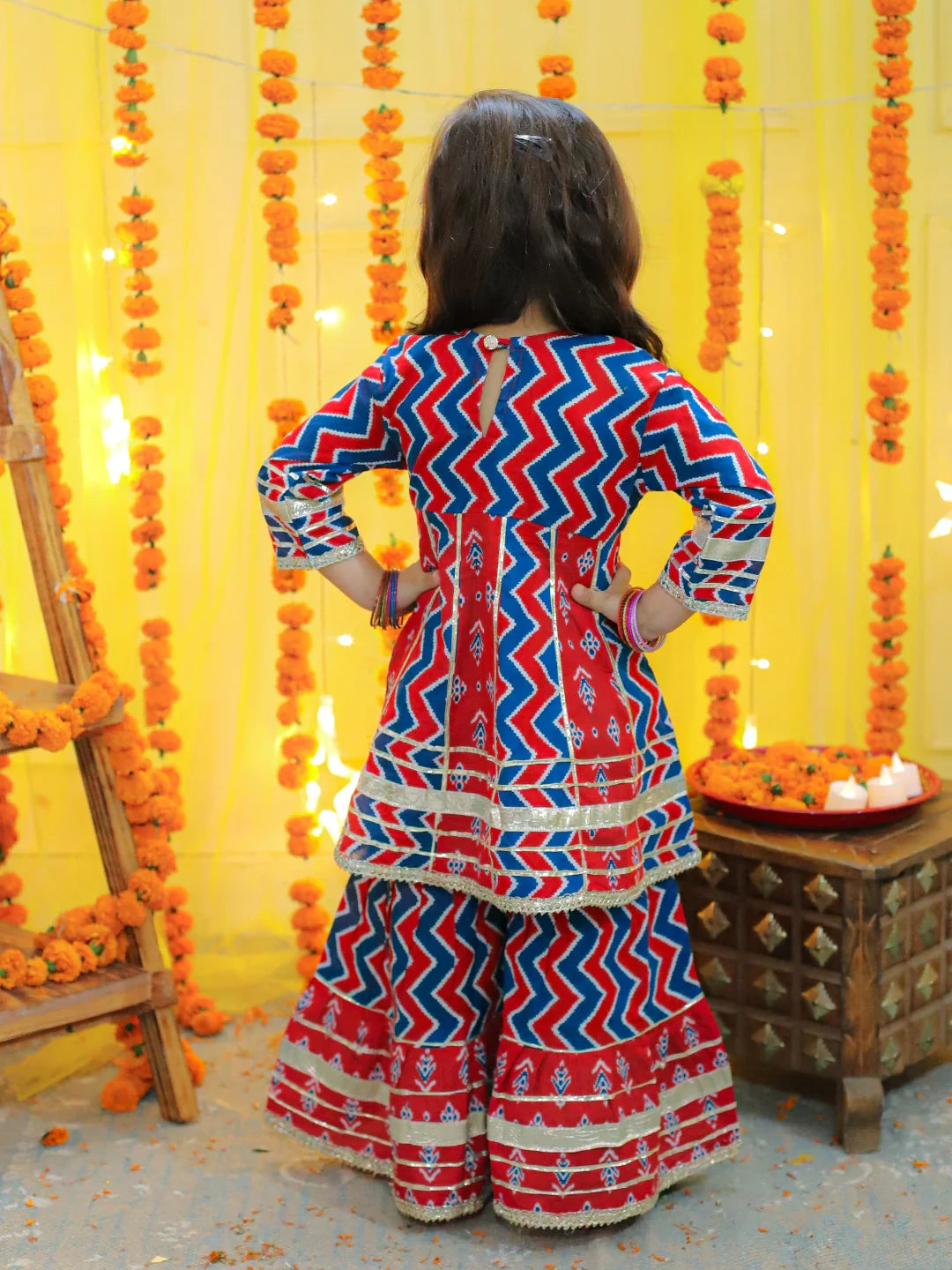 BownBee Sibling Ethnic Festive Wear Pure Cotton Printed  with Gotta patti Kurta Sharara and Kurta Dhoti