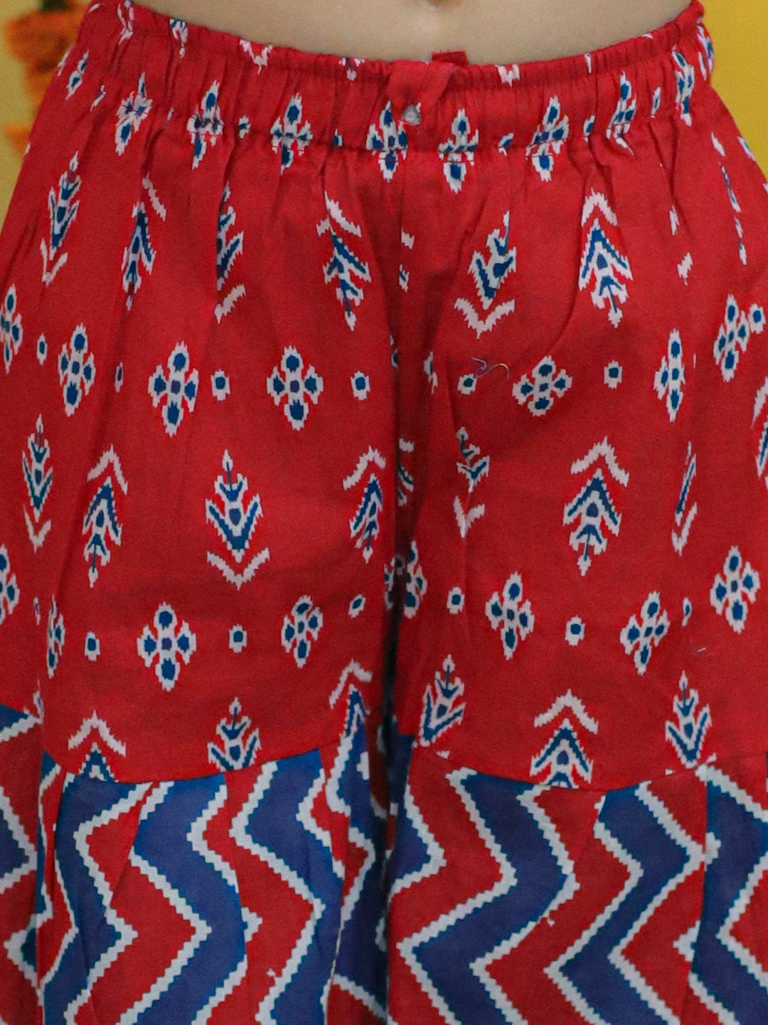 BownBee Girls Ethnic Festive Wear Pure Cotton Printed  with Gotta patti Kurta Sharara - Red
