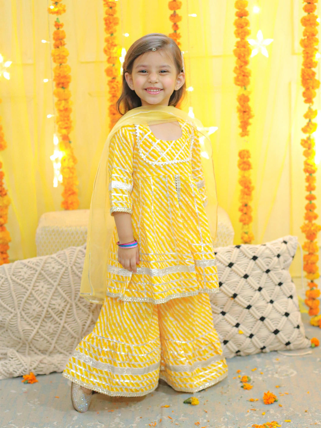 BownBee Pure Cotton Printed Kurta Sharara with Dupatta for Girls