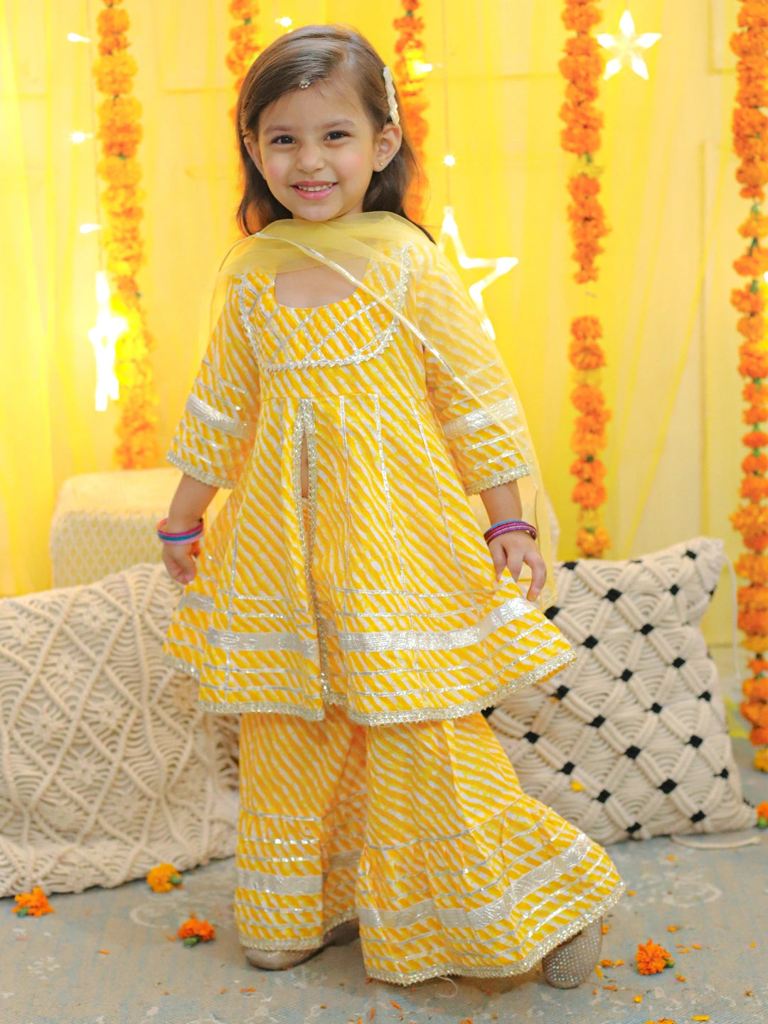 BownBee Pure Cotton Printed Kurta Sharara with Dupatta for Girls
