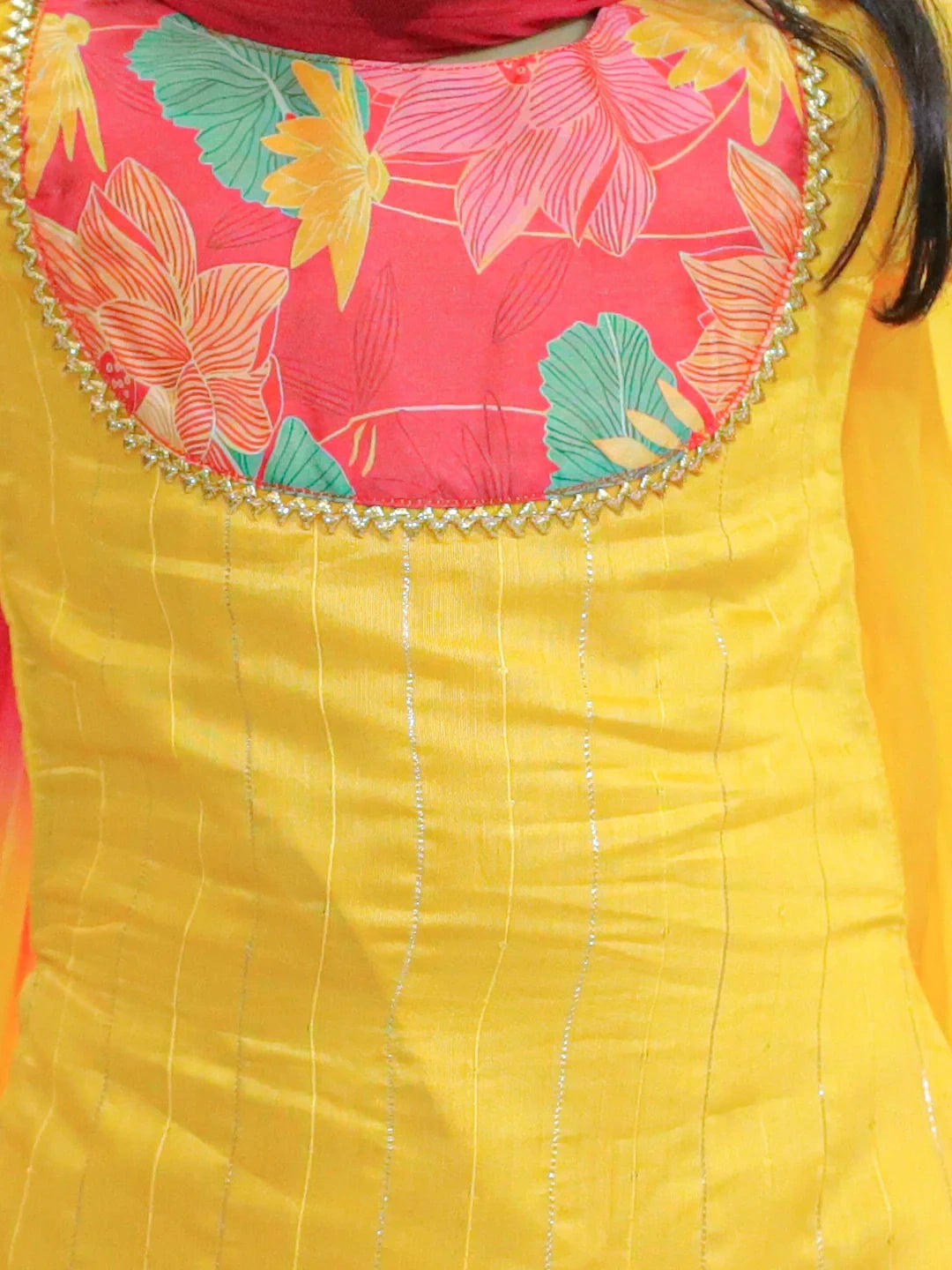 BownBee Girls Ethic Traditional  Indian Festive Chanderi Kurta with Printed Salwar and Dupatta