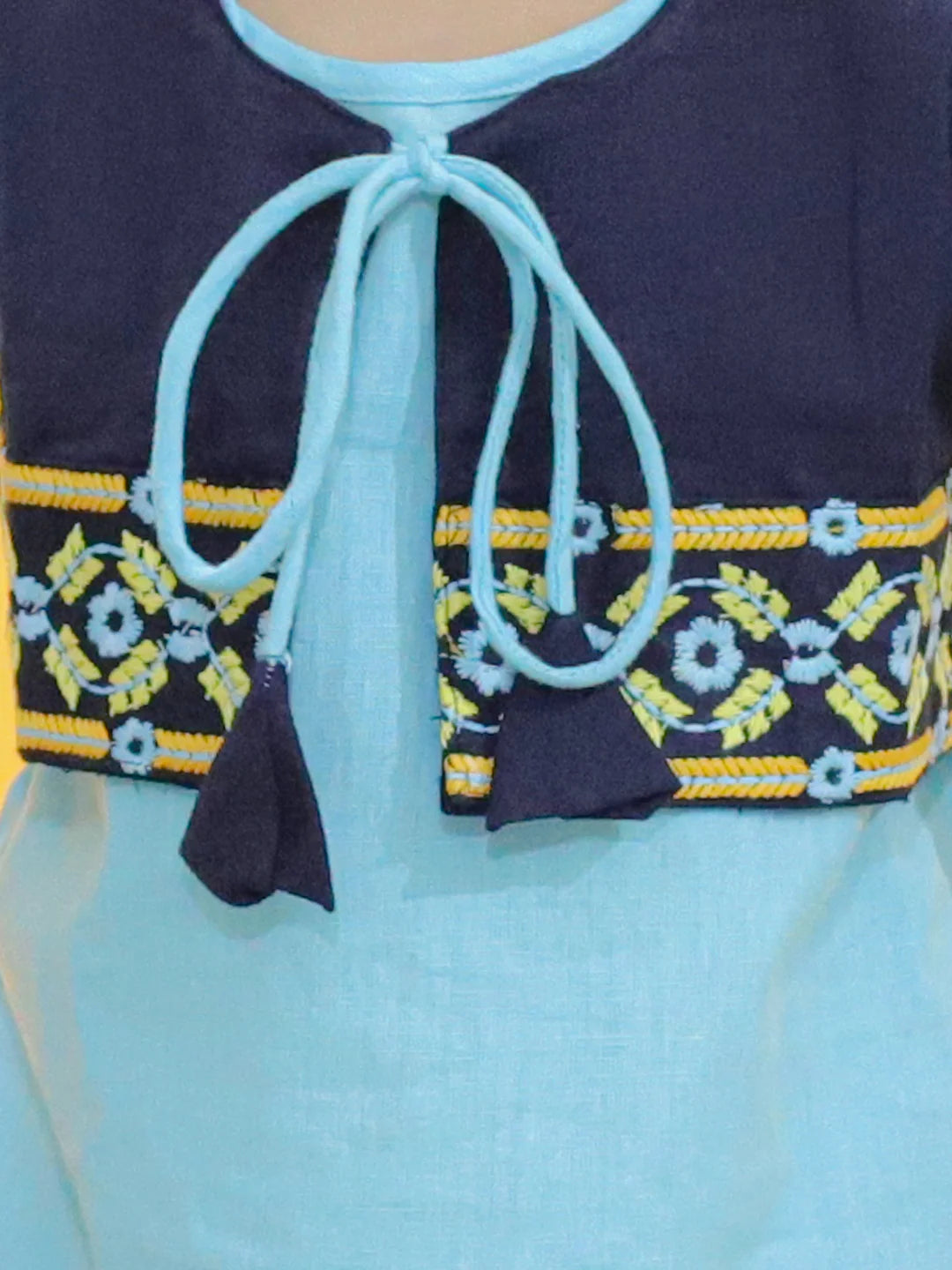 BownBee Embroidered Jacket With Cotton Kurti Dhoti for Girls