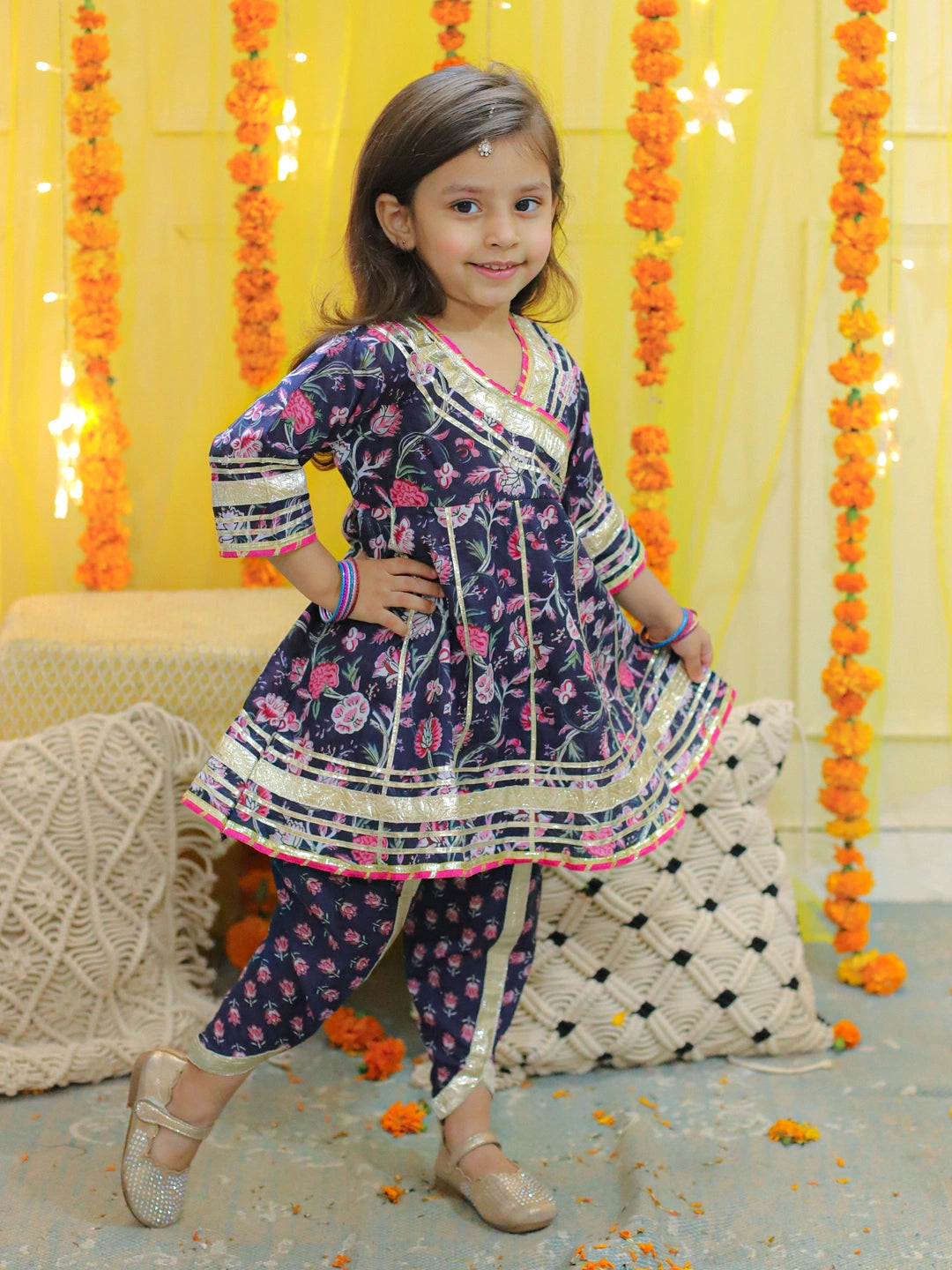 BownBee Sibling Set Pure Cotton Full Sleeve Printed Kurta with Printed Dhoti