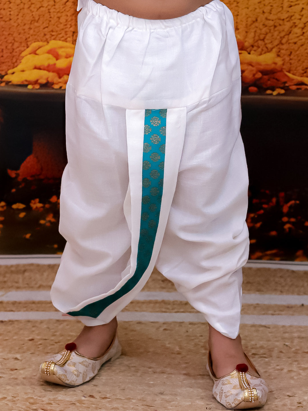 BownBee Full Sleeve Dhoti Kurta with Jacquard Jacket Set for Boys- Green