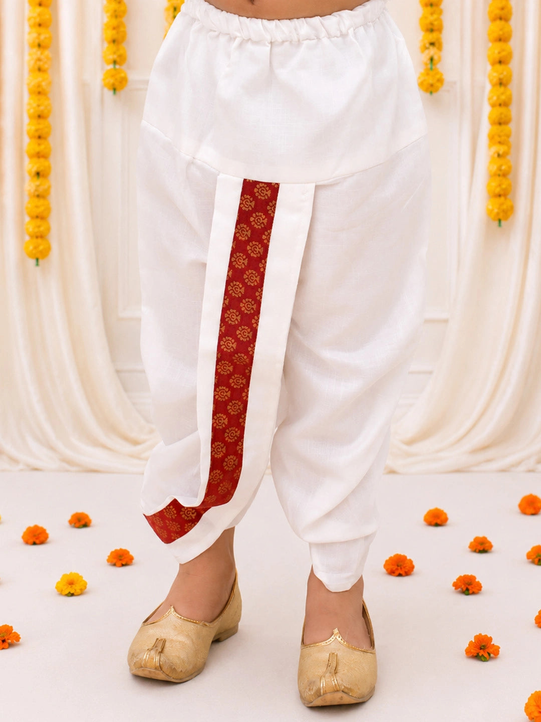 Bownbee Full Sleeve Dhoti Kurta with Jacquard Jacket Set for Boys - Maroon