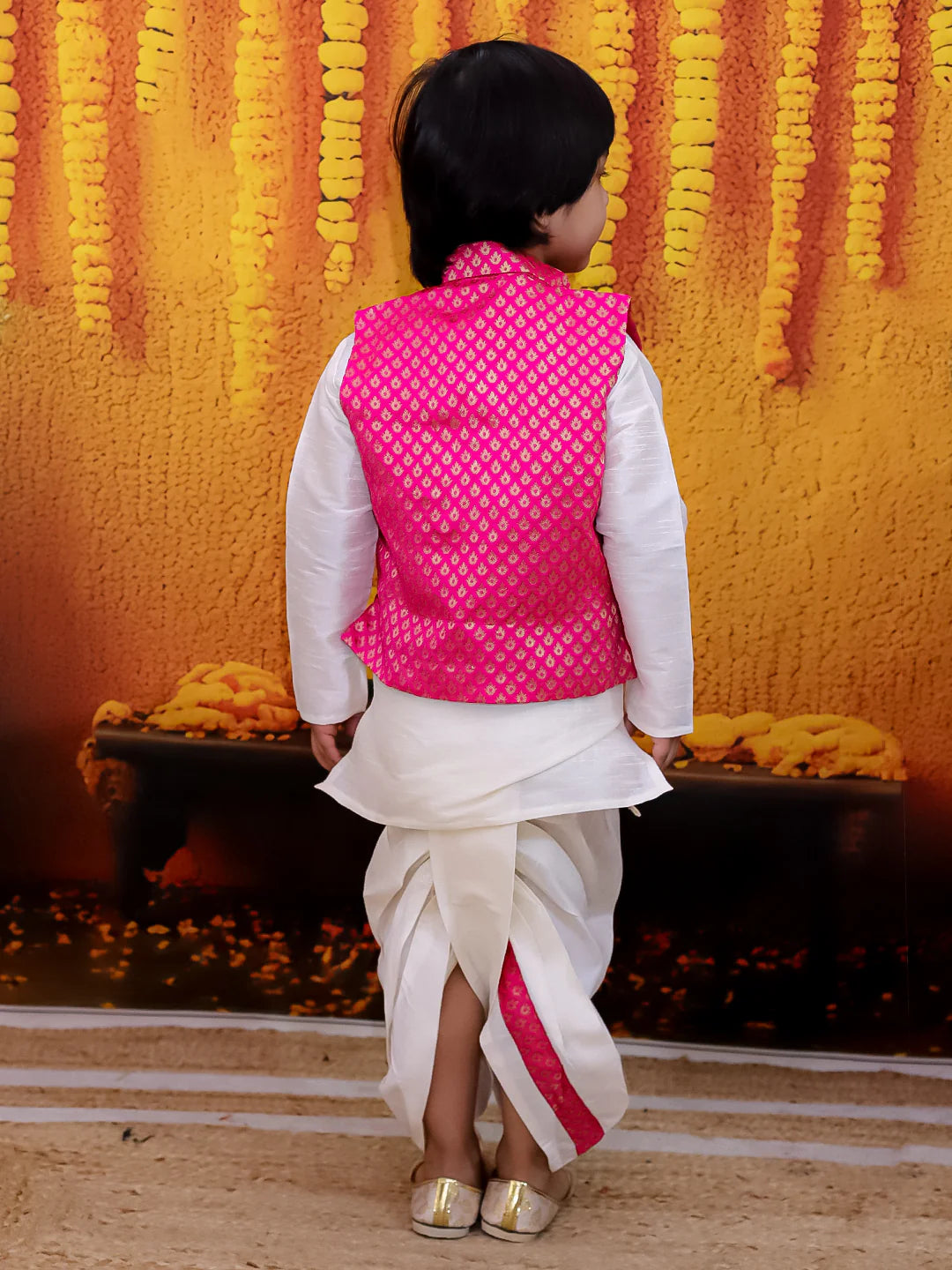 BownBee Full Sleeve Dhoti Kurta with Jacquard Jacket Set for Boys