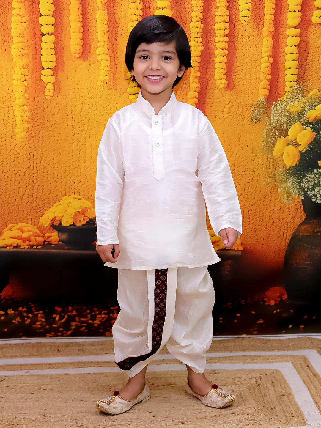 BownBee Full Sleeve Dhoti Kurta with Jacquard Jacket Set for Boys