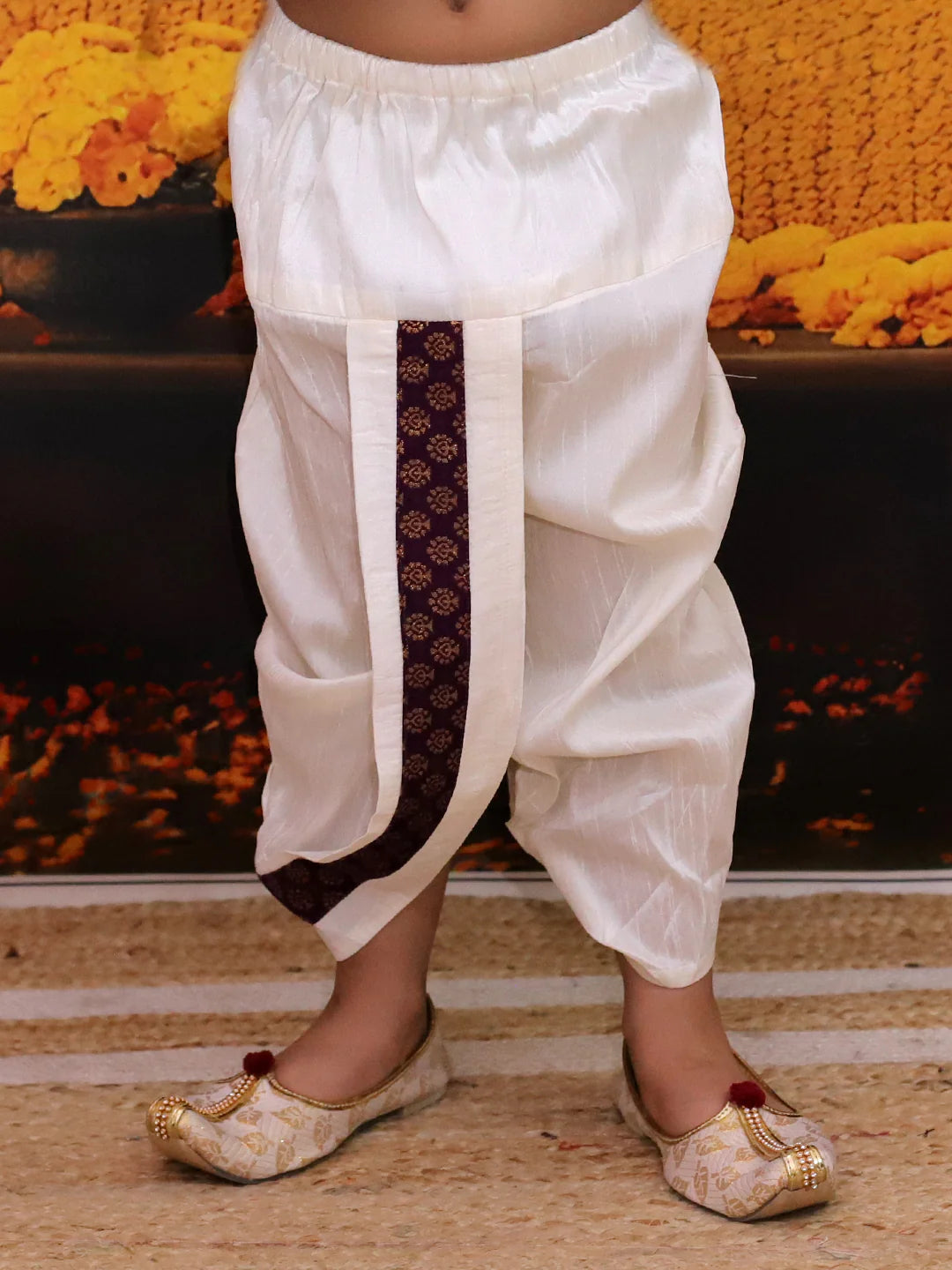 BownBee Full Sleeve Dhoti Kurta with Jacquard Jacket Set for Boys