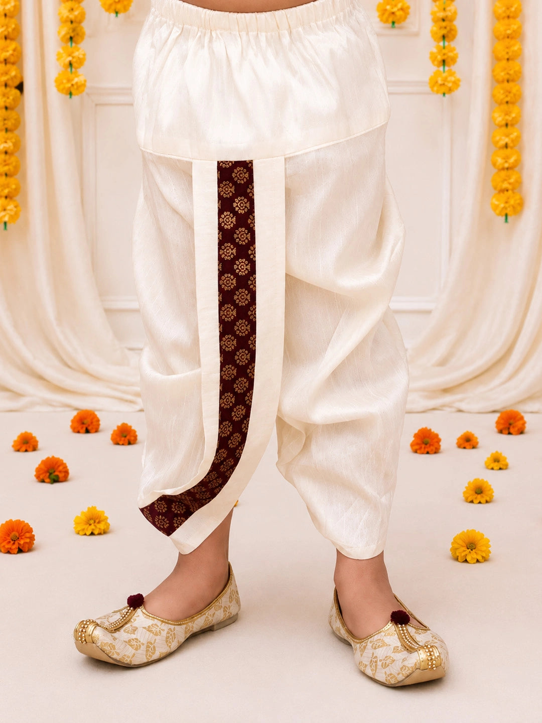 Bownbee Full Sleeve Dhoti Kurta with Jacquard Jacket Set for Boys - Purple