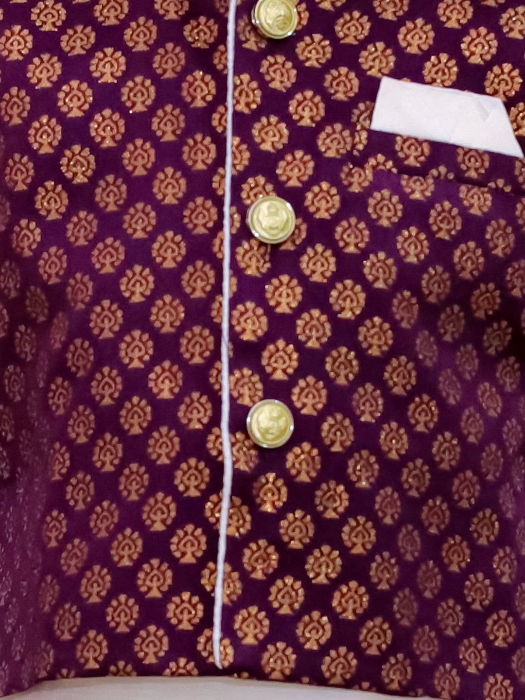Bownbee Full Sleeve Dhoti Kurta with Jacquard Jacket Set for Boys - Purple