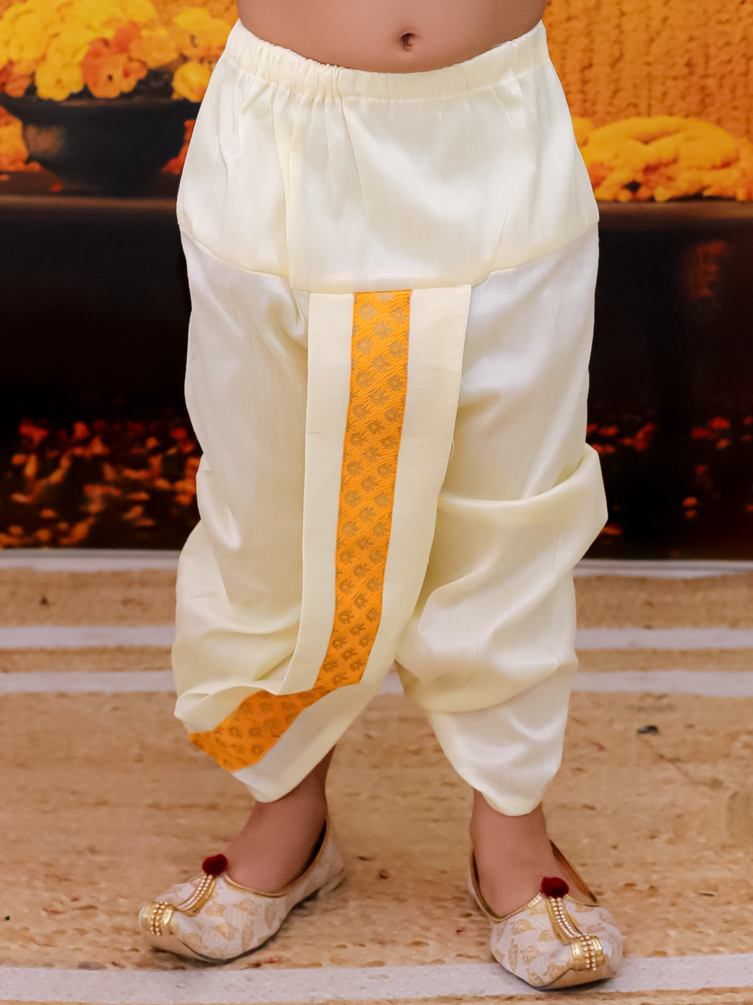 BownBee Full Sleeve Dhoti Kurta with Jacquard Jacket Set for Boys- Yellow