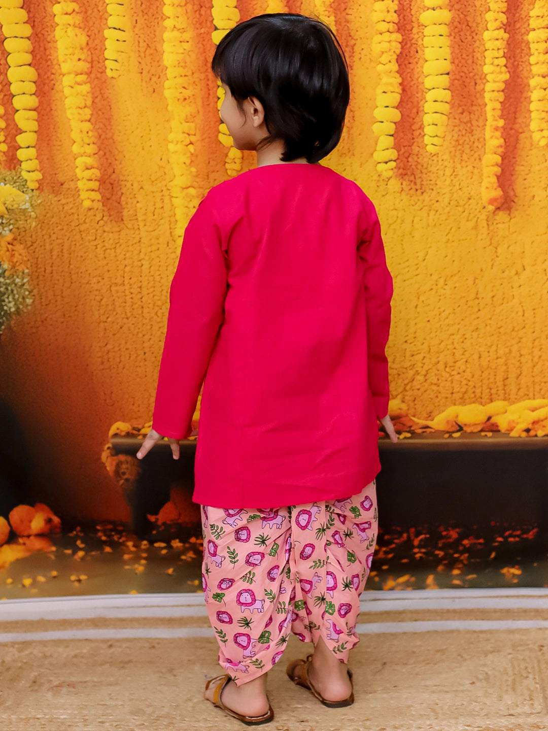 BownBee Pure Cotton Embroidery Kurta with Printed Dhoti for Boys