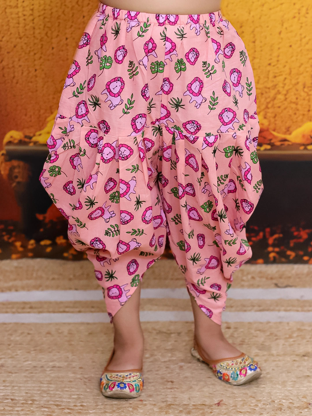 BownBee Pure Cotton Embroidered Top with Printed Dhoti For Girls