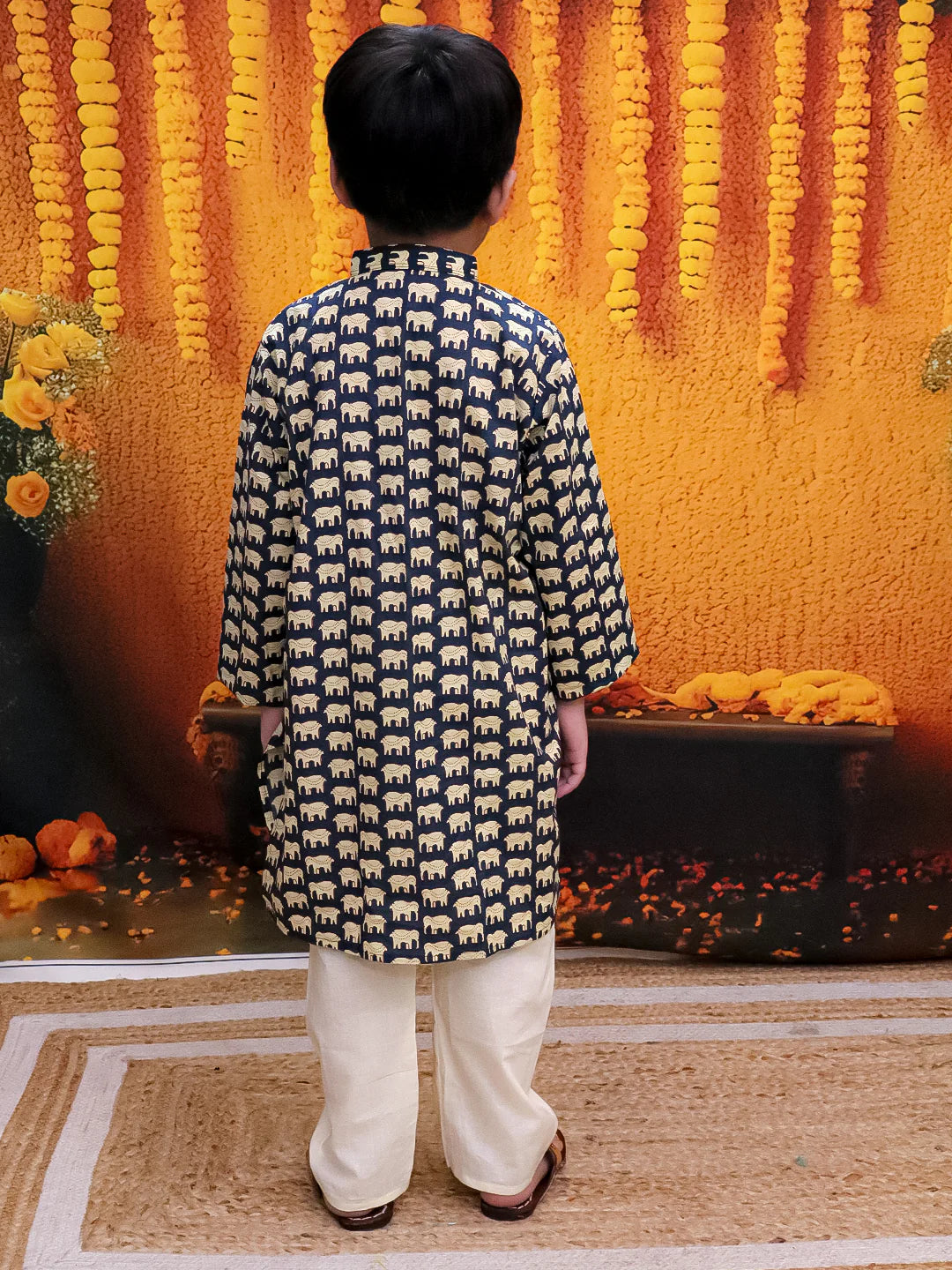 BownBee Pure Cotton Hathi Print Kurta Pajama for Boys