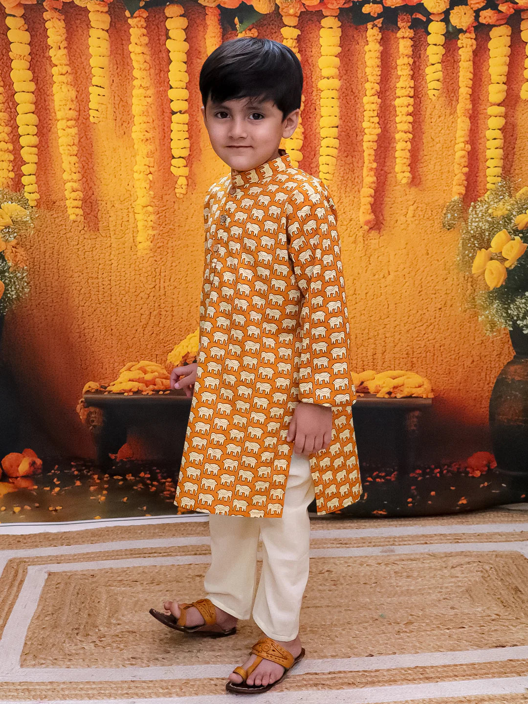 BownBee Pure Cotton Hathi Print Kurta Pajama for Boys