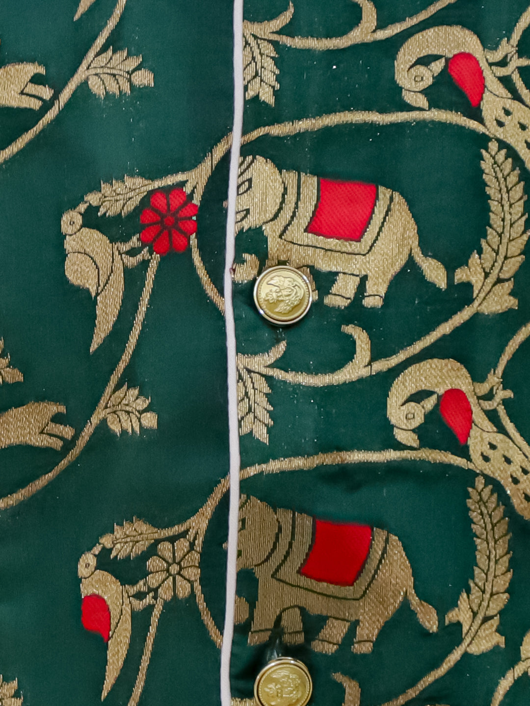 BownBee Pure Cotton Kurta Pajama with Jacquard Jacket Set for Boys - Green
