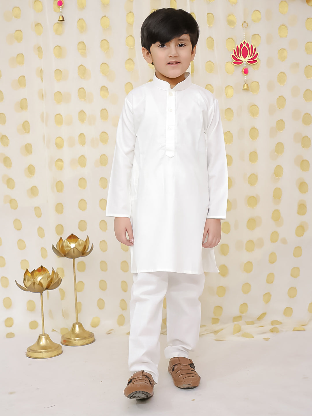 BownBee Pure Cotton Kurta Pajama with Jacquard Jacket Set for Boys- Green