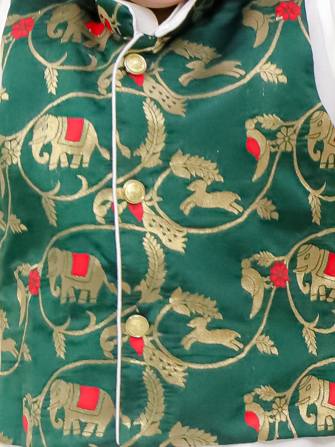 BownBee Pure Cotton Kurta Pajama with Jacquard Jacket Set for Boys- Green