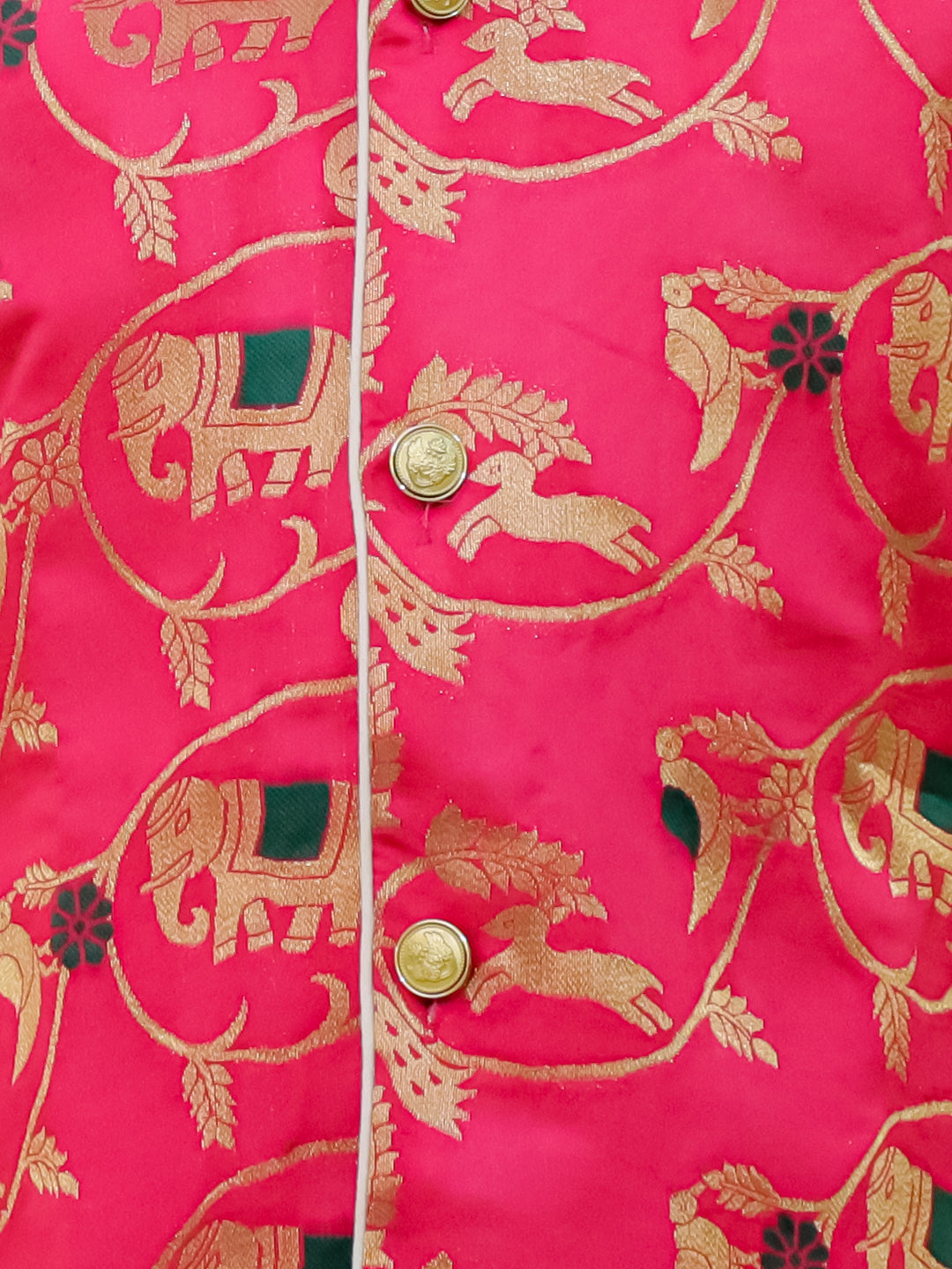BownBee Jacquard Jacket Cotton Kurta Pajama Set for Boys with Jacquard Lehenga Choli Dupatta Set for Girl- Pink