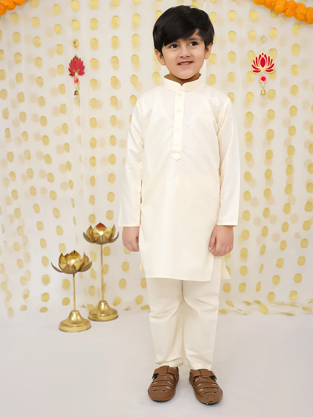 BownBee Pure Cotton Kurta Pajama with Jacquard Jacket Set for Boys
