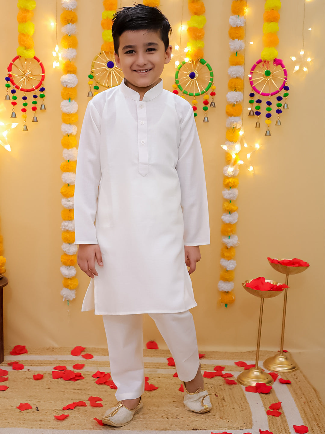 BownBee Pure Cotton Kurta Pajama with Jacquard Jacket Set for Boys- Pink