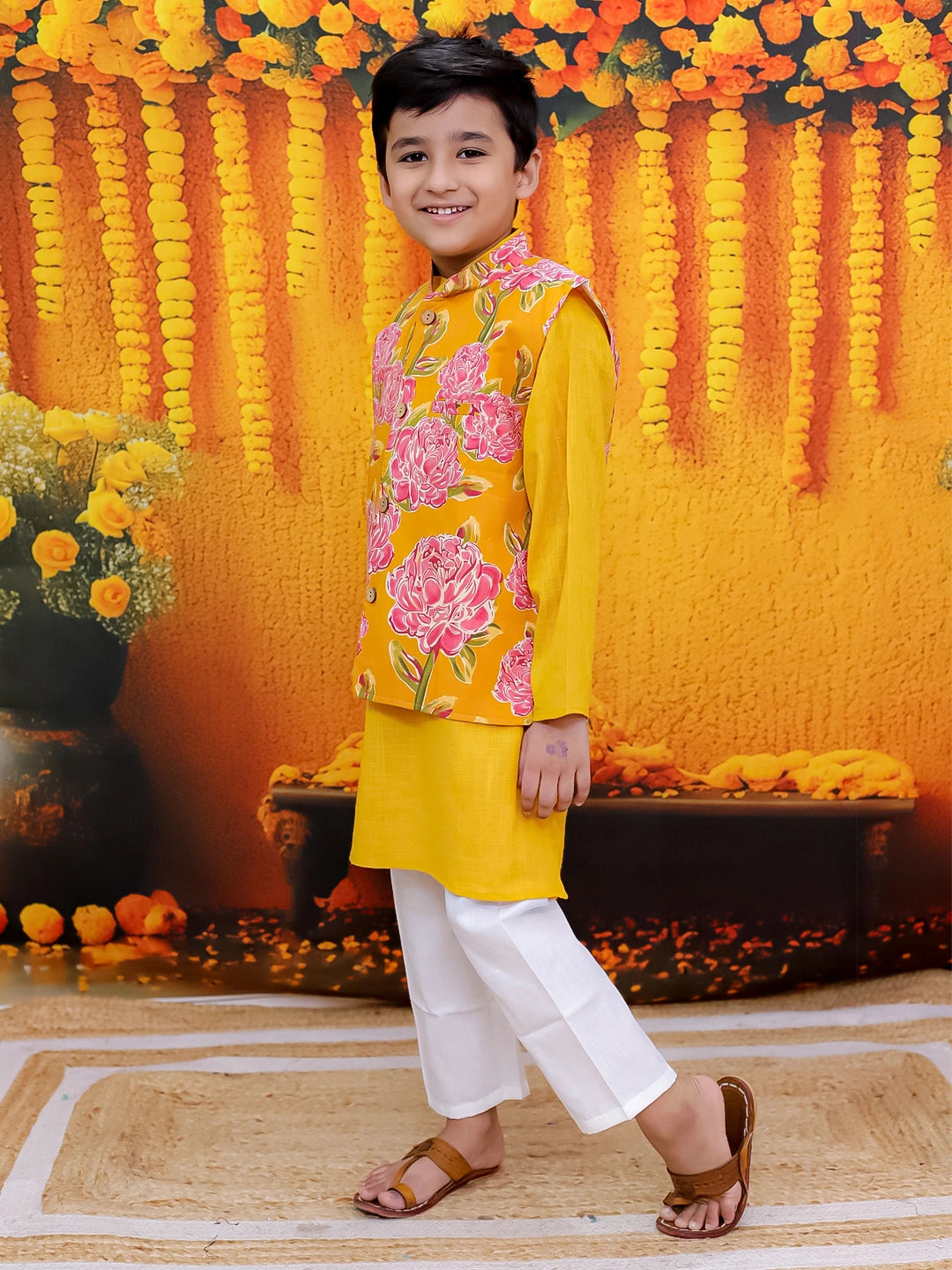 BownBee Pure Cotton Printed Jacket Kurta Pajama Set for Boys