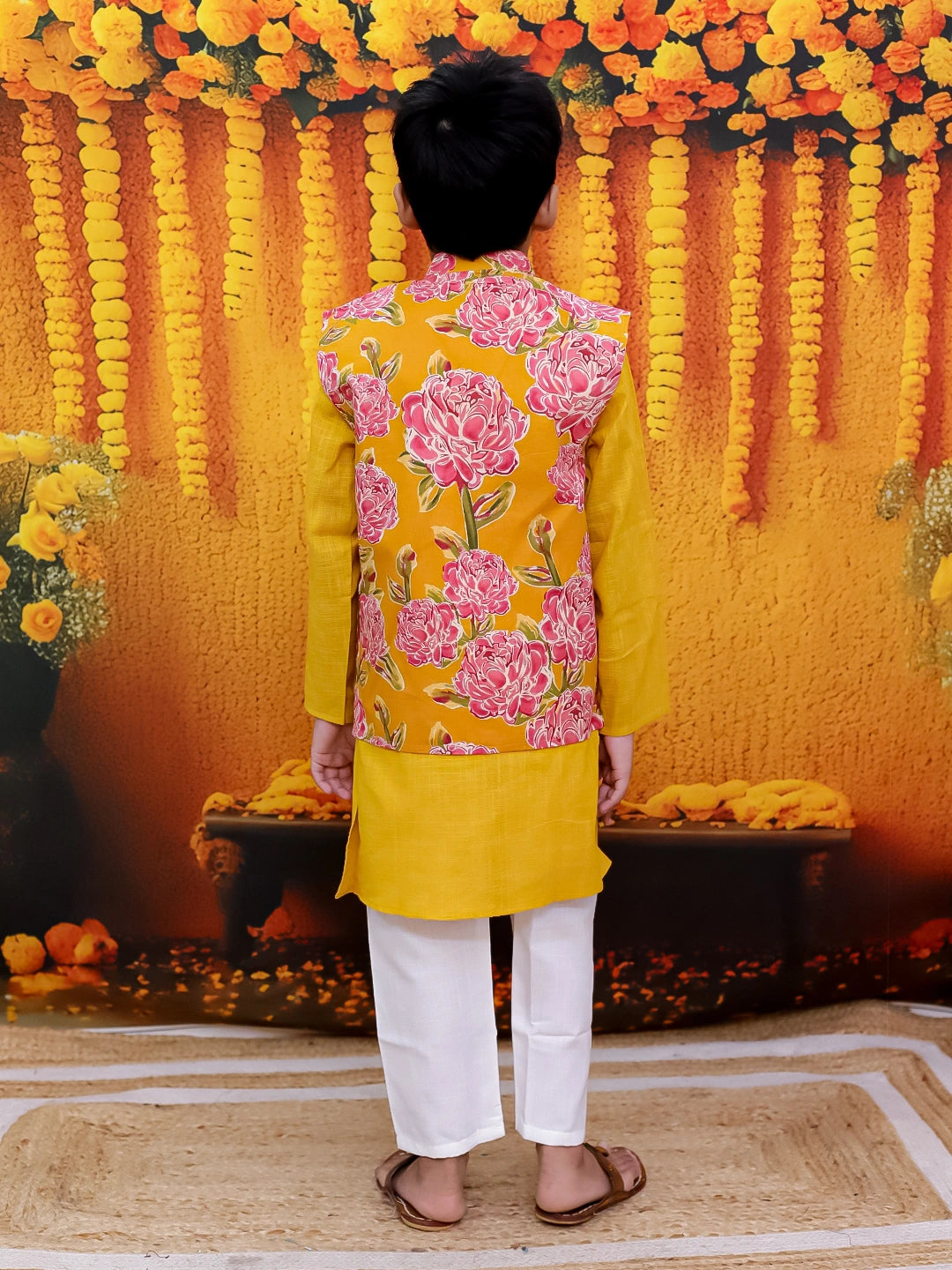 BownBee Pure Cotton Printed Jacket Kurta Pajama Set for Boys