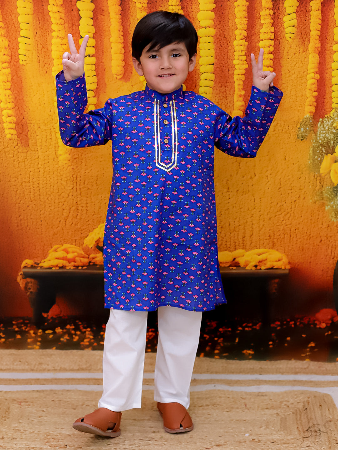BownBee Pure Cotton Printed Kurta Pajama Set for Boys with Tier Anarkali Kurta Dhoti Dupatta Set for Girls - Red