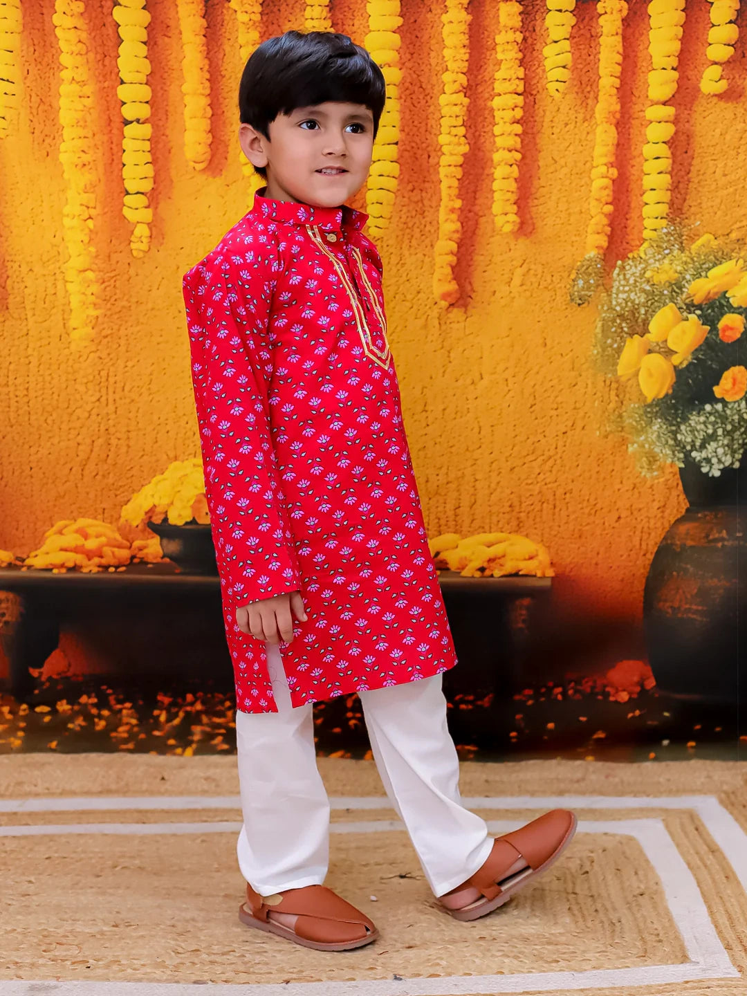 BownBee Full Sleeve Pure Cotton Straight Kurta Pajama For Boys