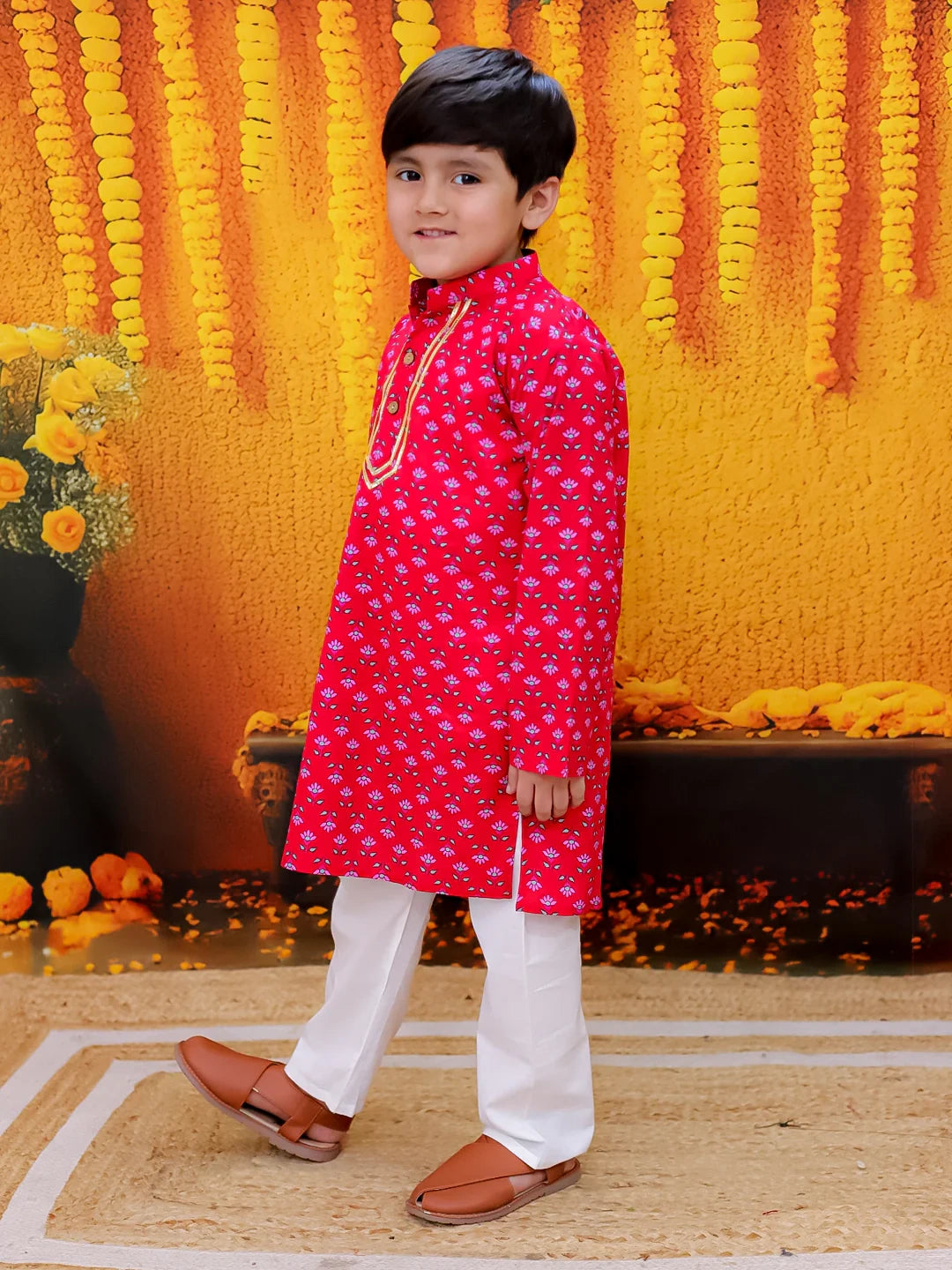 BownBee Full Sleeve Pure Cotton Straight Kurta Pajama For Boys